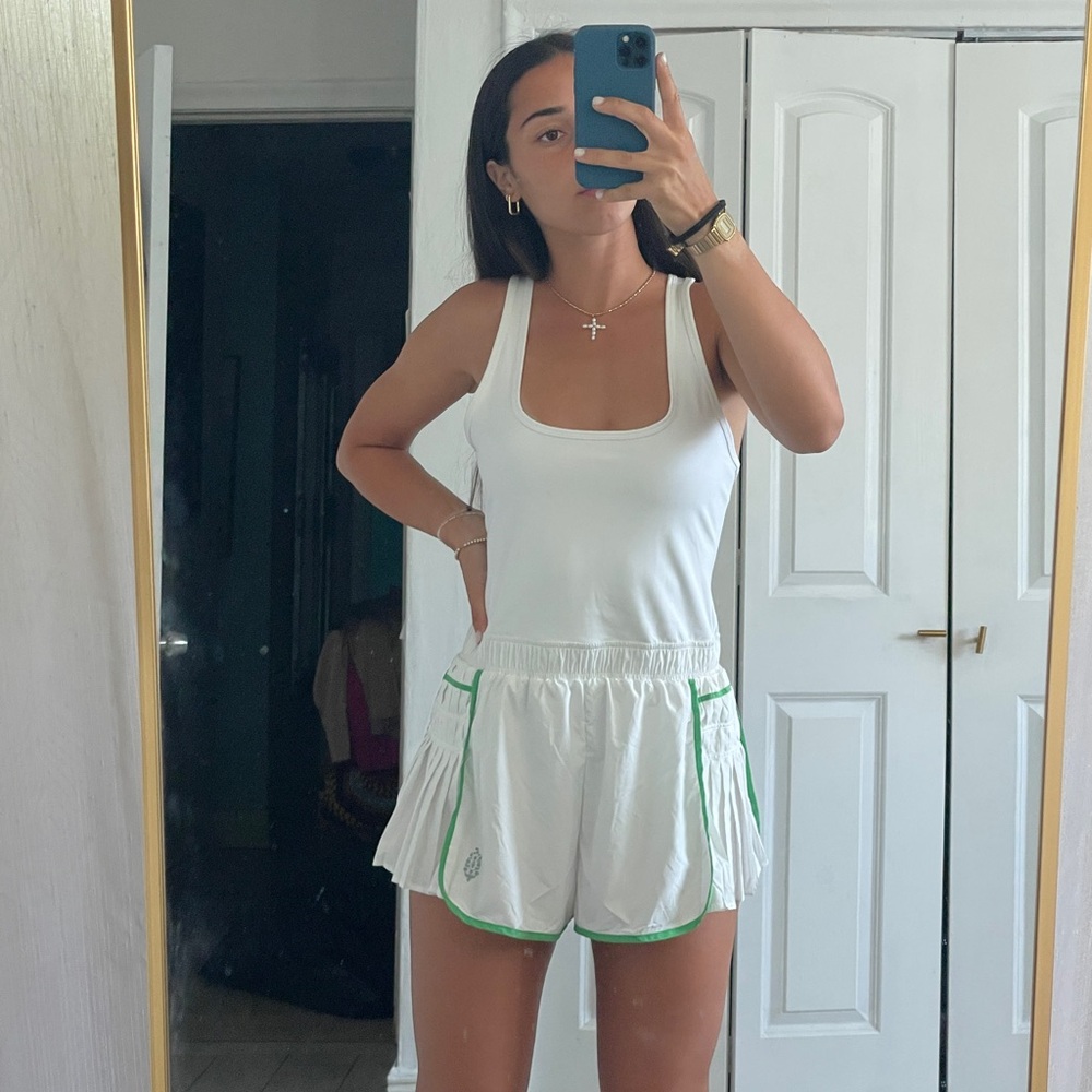 Free People White and Green Athletic Shorts